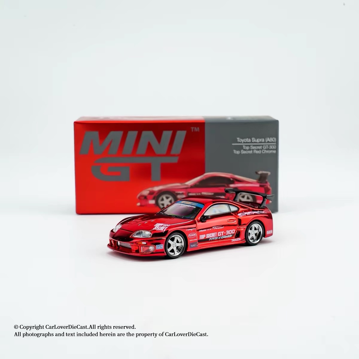 MINI GT 1:64 Toyota Supra A80 Top Secret GT300 Red Chrome