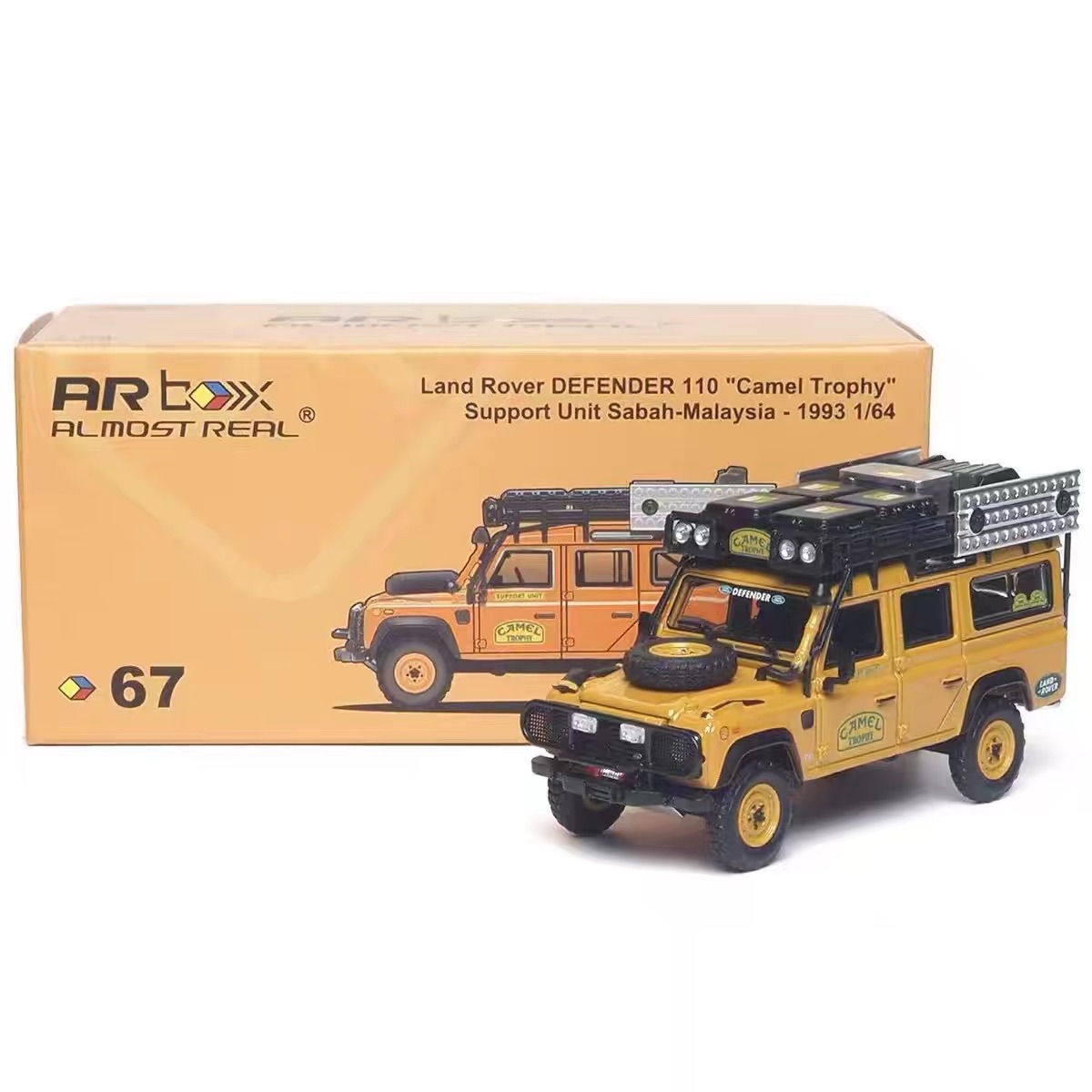 AR ALMOST REAL 1/64 Land Rover DEFENDER 110 Camel Trophy Support Unit Sabah-Malaysia 1993