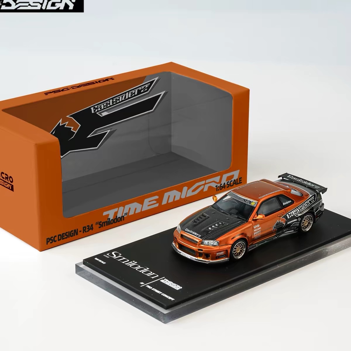 Time Micro 1:64 Scale PSC Design R34 Skyline Smilodont Orange Diecast Model Car