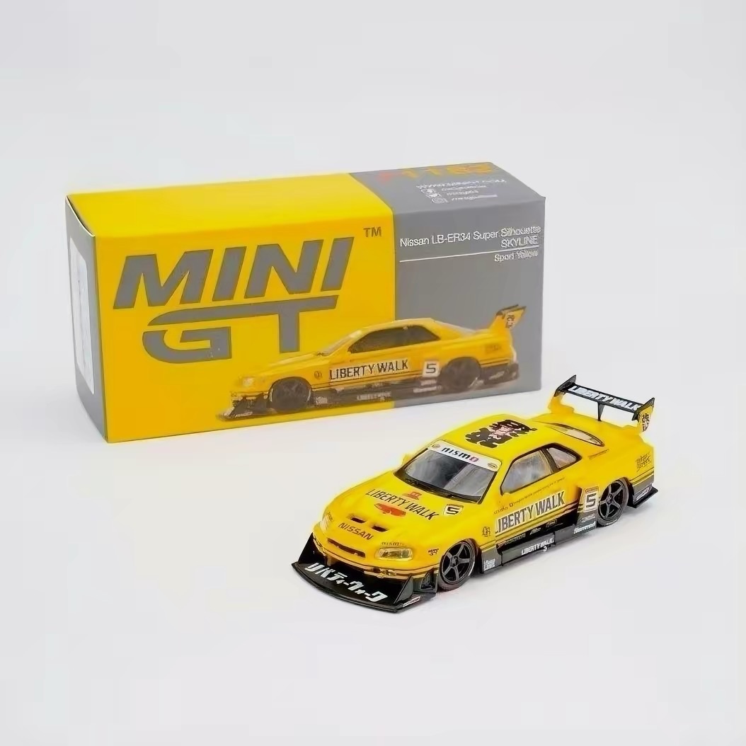 MINI GT 1:64 Nissan LB-ER34 Super Silhouette SKYLINE Liberty Walk Gold Yellow