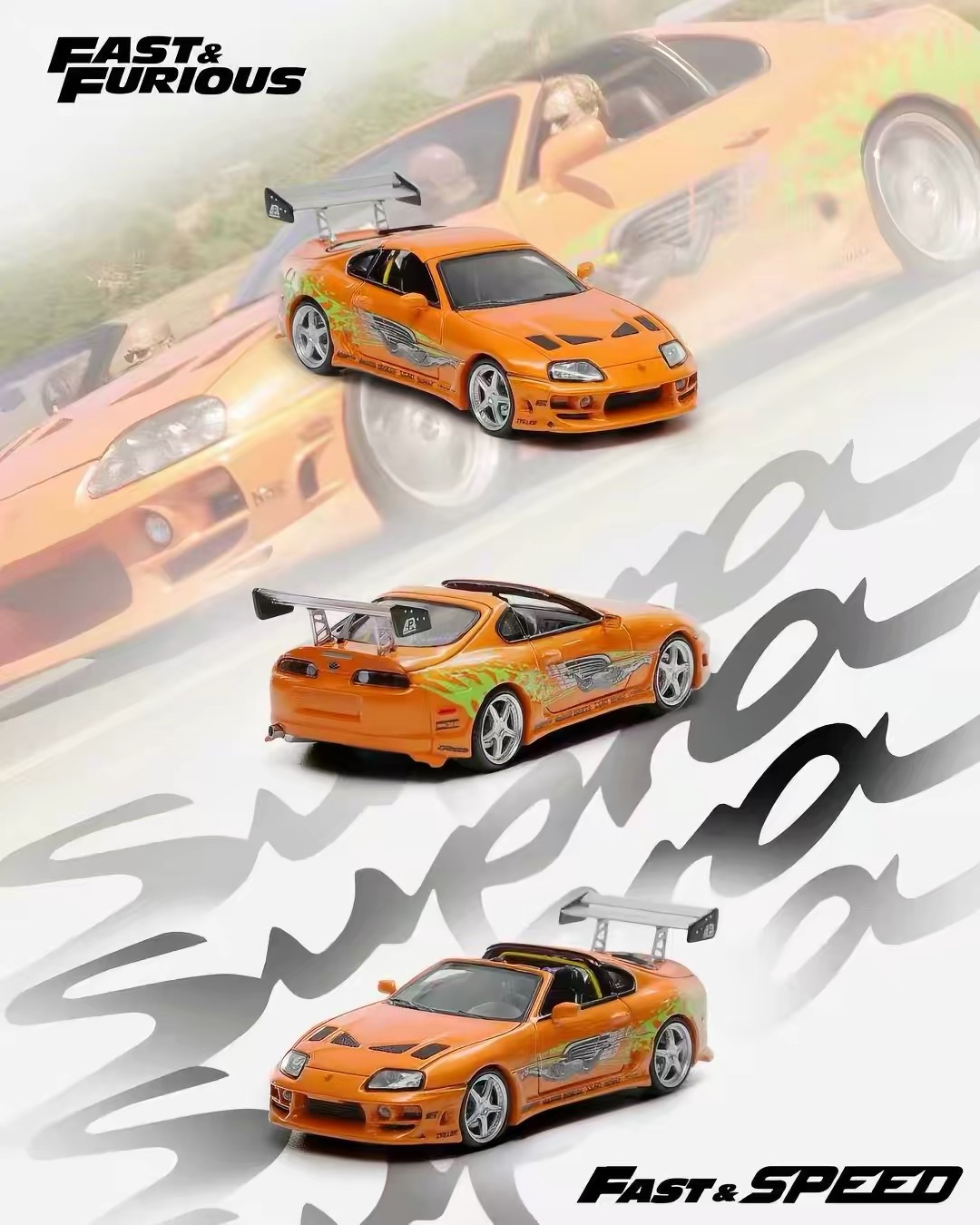 Fast & Furious 1995 Toyota Supra Orange Diecast Model Car 1:24 Scale