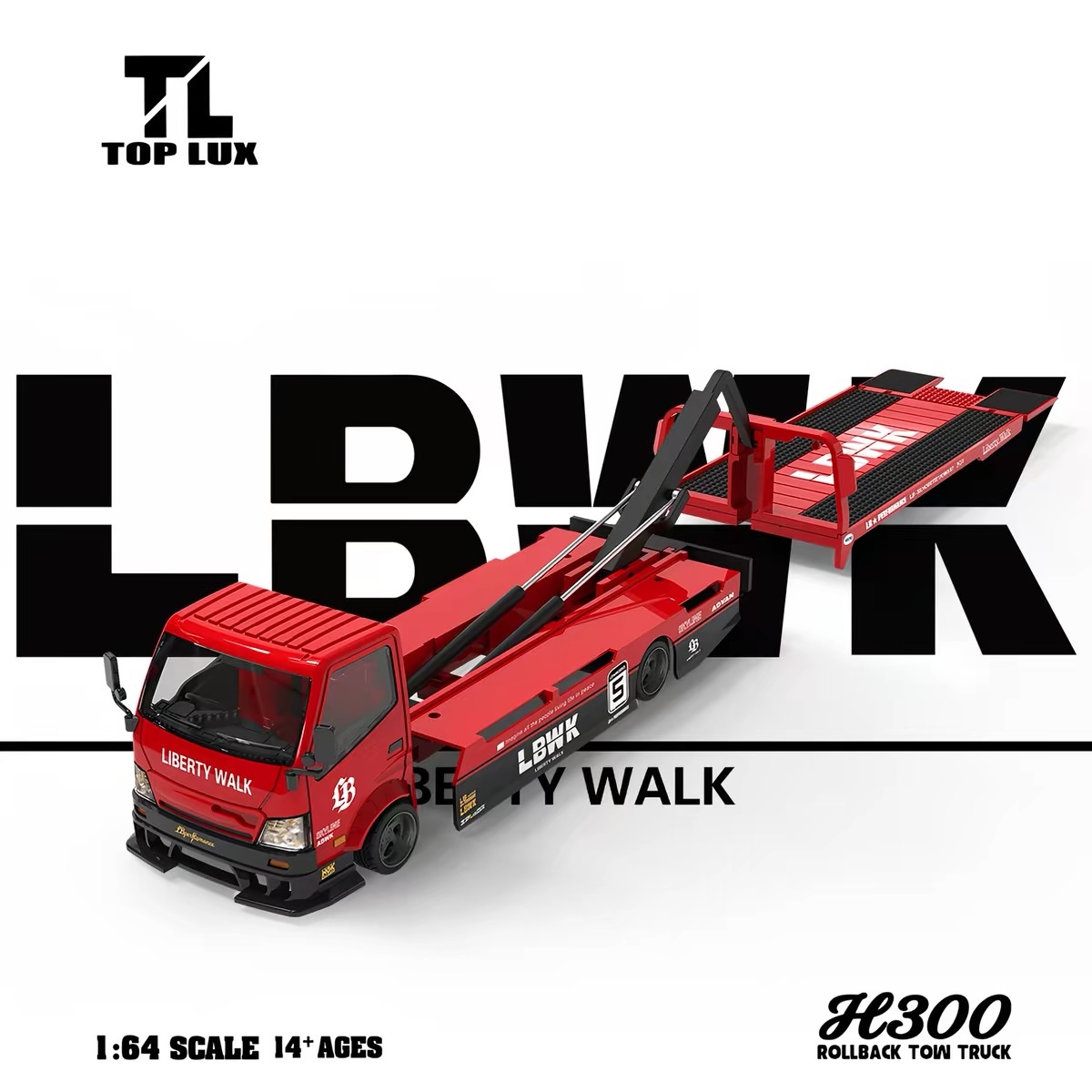 TOP LUX 1:64 Scale H300 Liberty Walk LB★WK Rollback Tow Truck Red