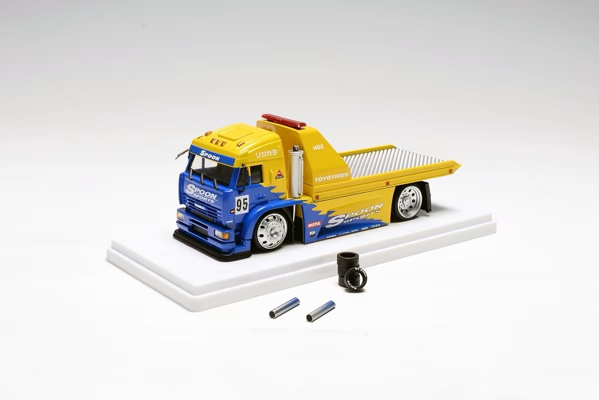 UDMS Spoon Sports Racing Flatbed Tow Truck Diecast Model Blue Yellow Number 95
