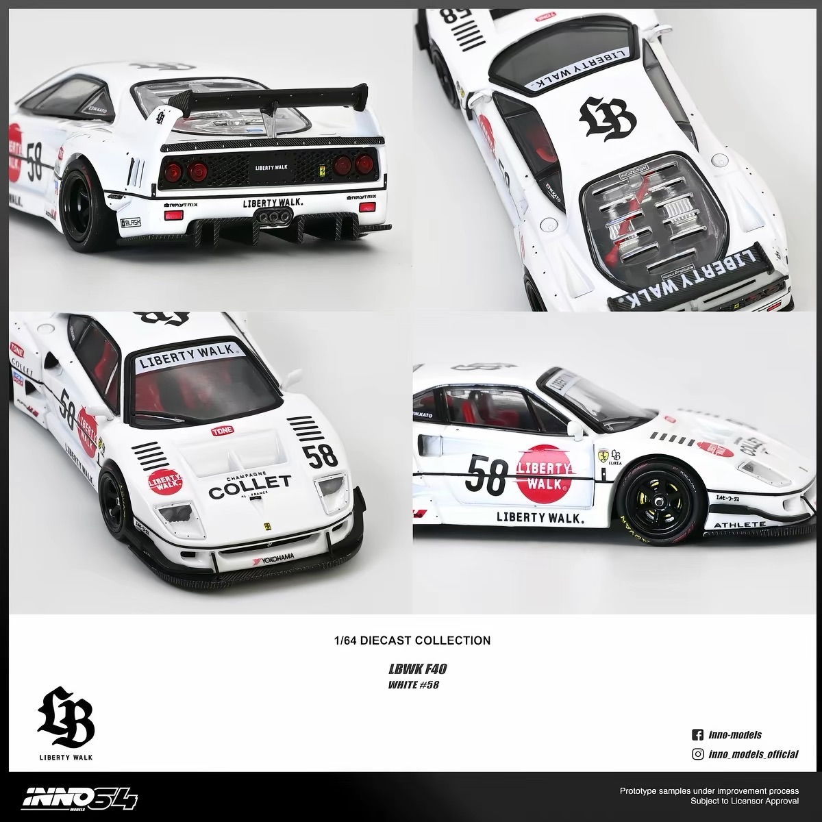 INNO64 1/64 Liberty Walk LB Works Ferrari F40 White #58 Diecast Model Car