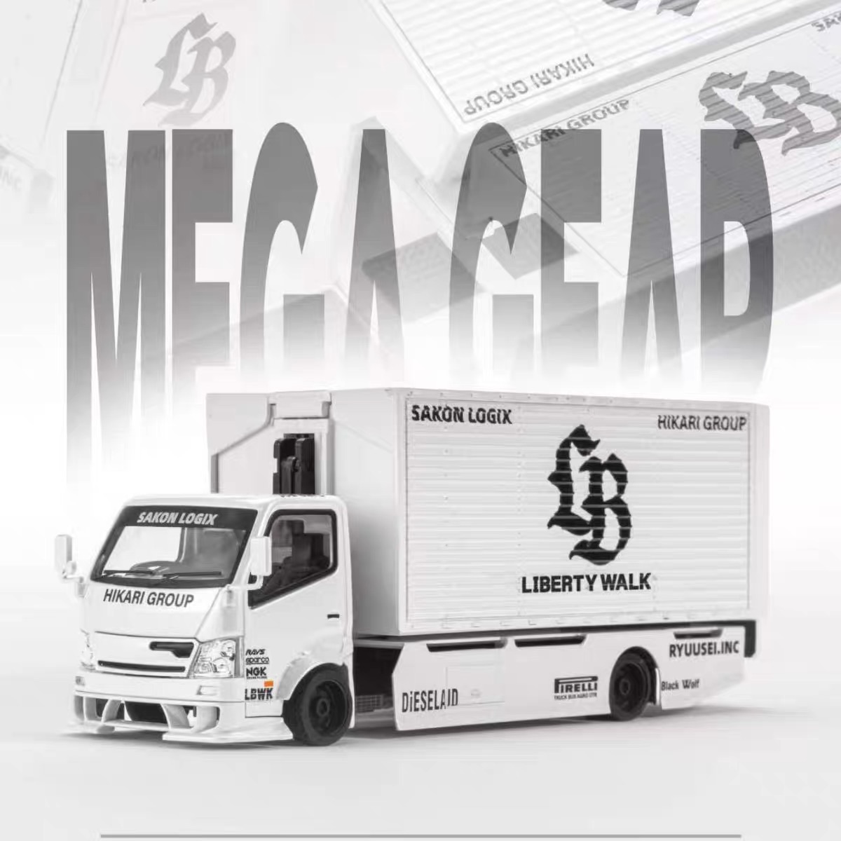 MEGAHEAD SAKOH LOGIX HIKARI GROUP LIBERTY WALK 1:64 Scale Diecast Box Truck Model